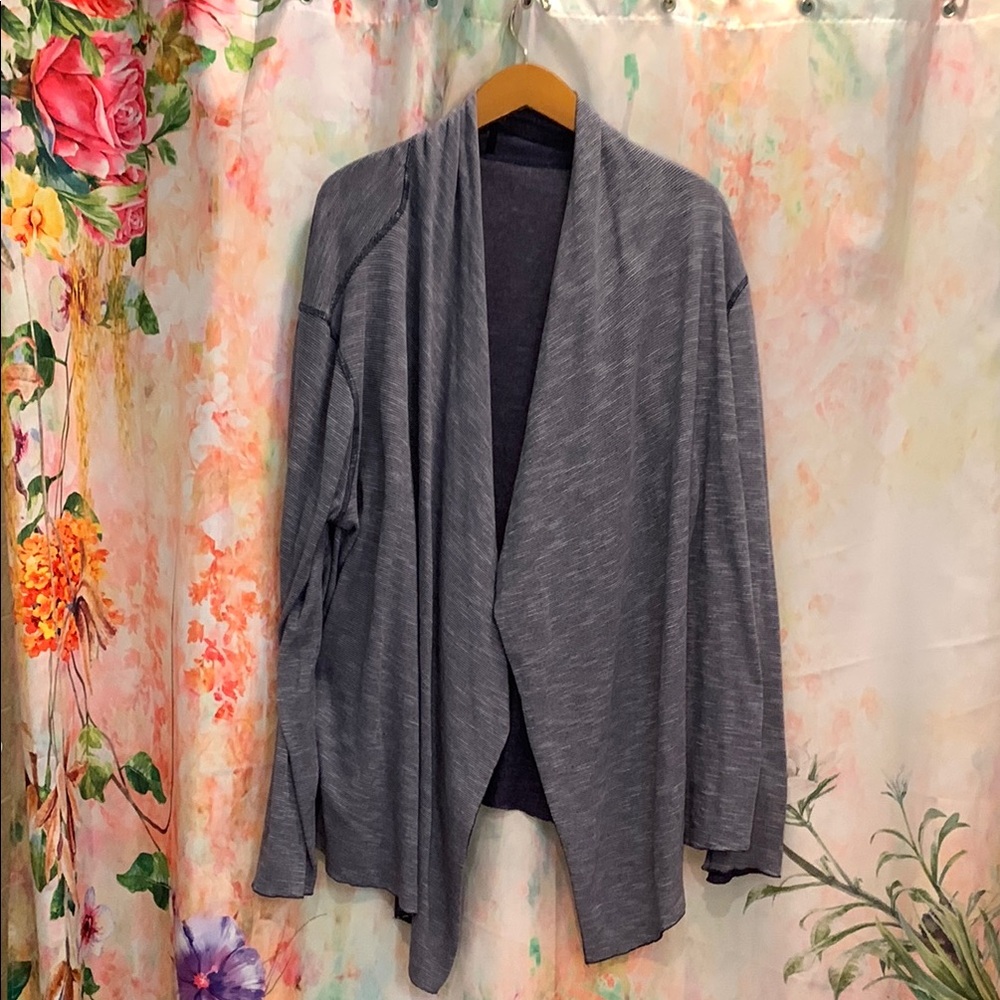 Blue Open-Front Cardigan with Shawl Collar